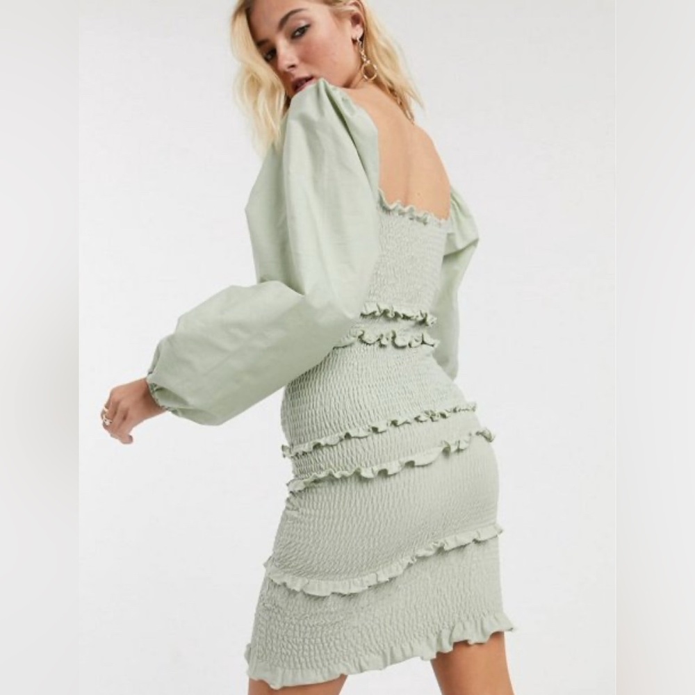 Topshop smocked long balloon sleeve Mini Dress
